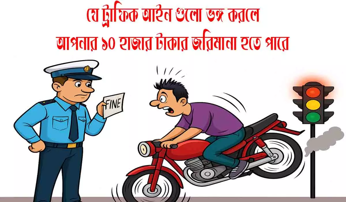 যেই ট্রাফিক আইন গুলো ভঙ্গ করলে ১০ হাজার টাকা জরিমানা হবে